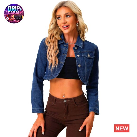 Denim Jacket Cropped Classic Casual Long Sleeve Button Down Y2K Chic